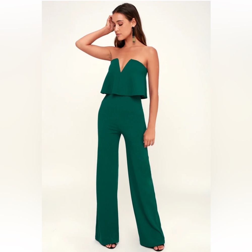 Lulus’s Power of Love Strapless Emerald Jumpsuit